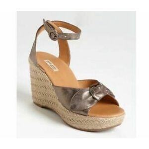 Paul Green Metallic Leather Espadrille Strappy Bow Wedge Sandal Size UK6.5/ US 9